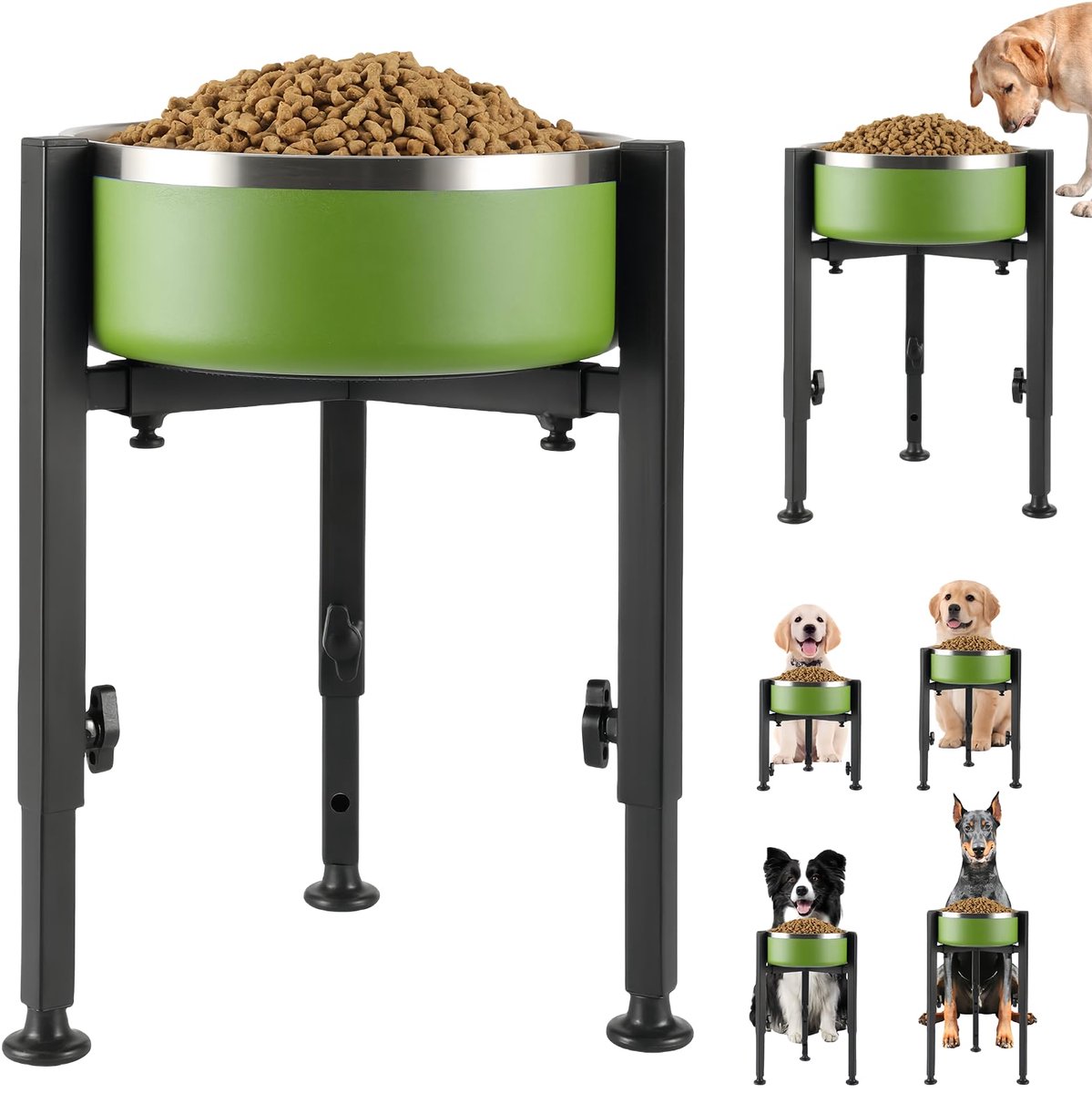 Verhoogde hondenbakhouder, in hoogte verstelbaar, verhoogde metalen hondenbakstandaard voor kleine, middelgrote en grote honden, in hoogte en breedte verstelbaar, zwart