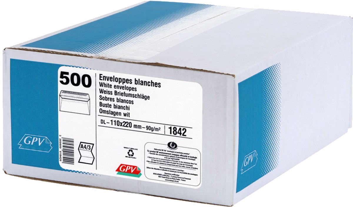 GPV enveloppen, DL, 110 x 220 mm, wit, zonder venster