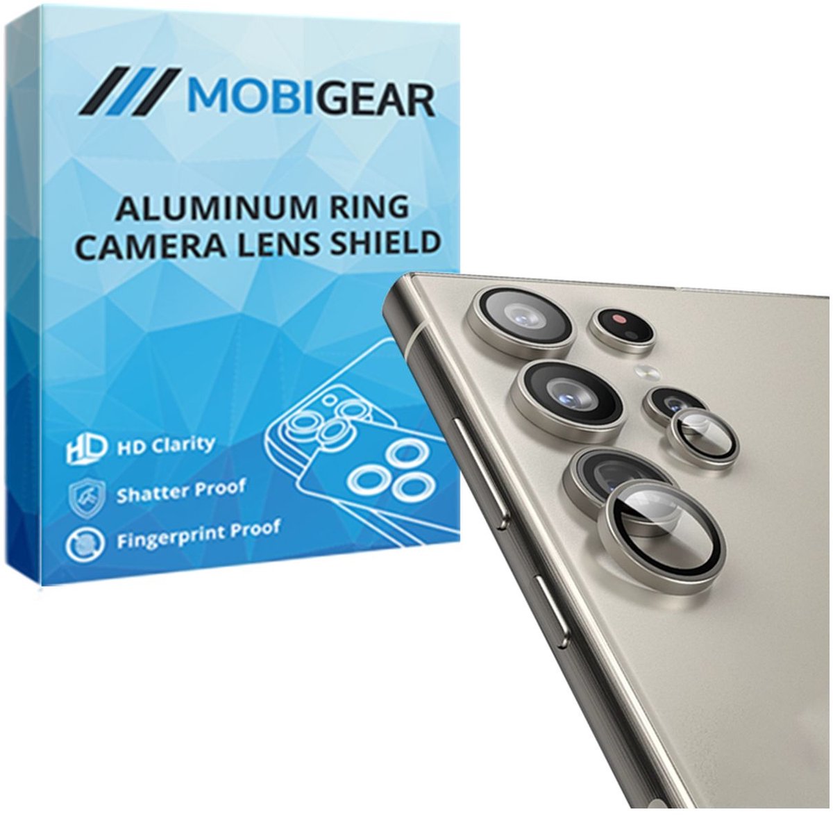 Mobigear Screenprotector geschikt voor Samsung Galaxy S24 Ultra Glazen | Mobigear Single Camera Lens Protector - Case Friendly - Grijs