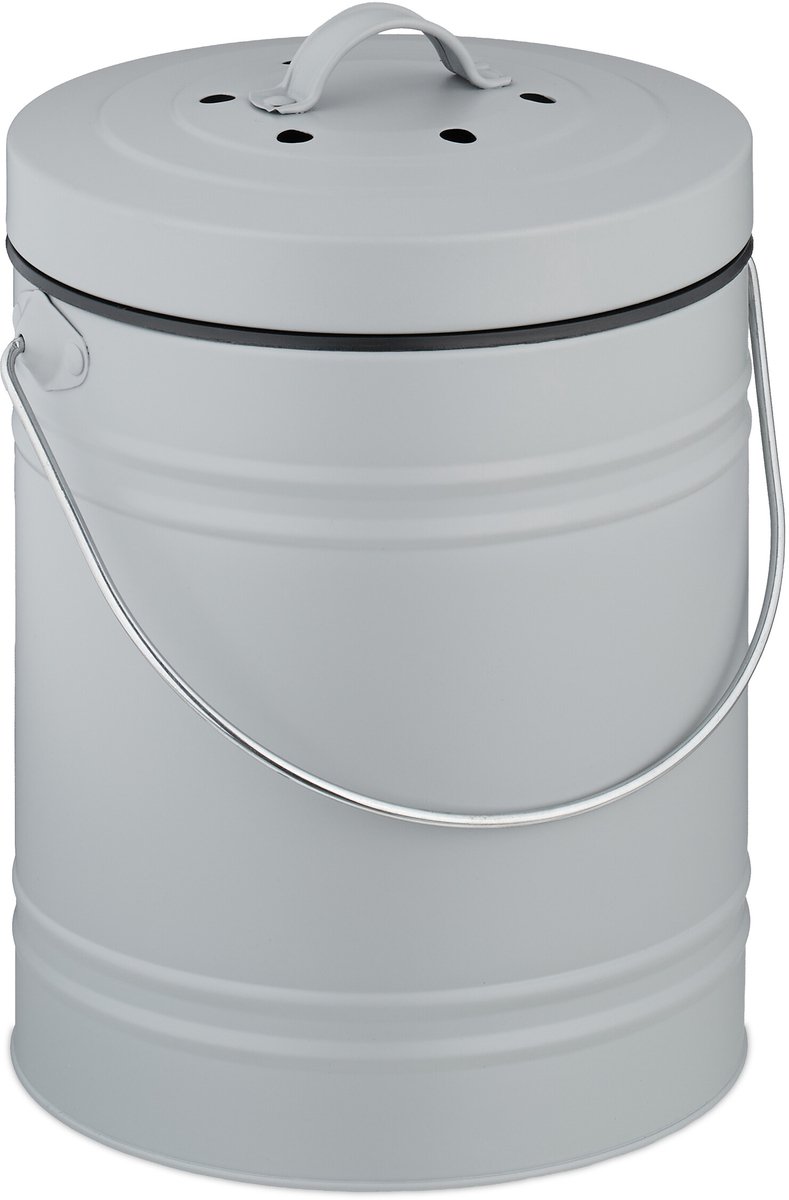 gft-afvalbakje - 5 liter - met 2 geurfilters en binnenemmer - grijs