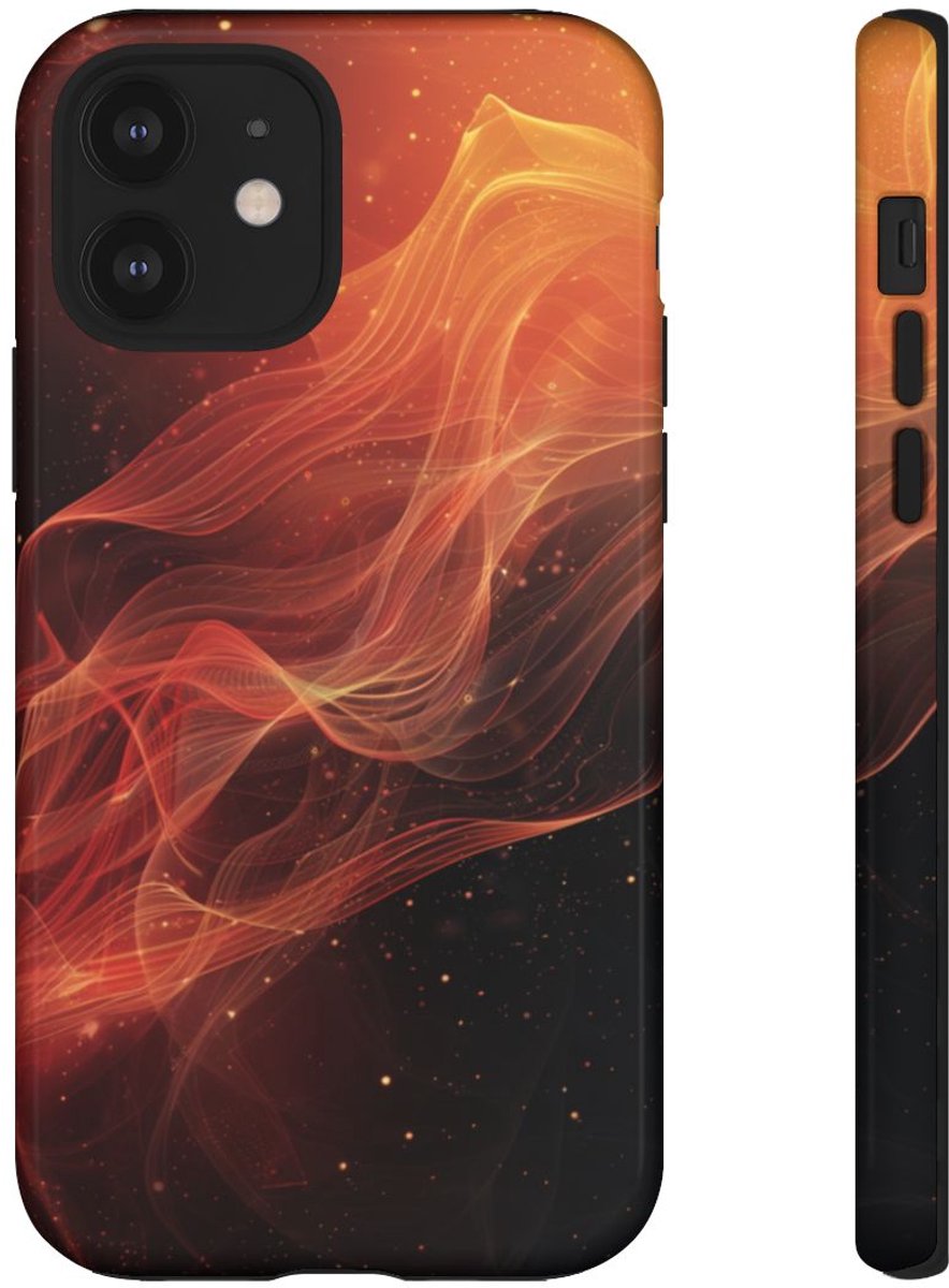 Abstracte Golvende Oranje en Rode Lijnen – Telefoonhoesje Geschikt voor iPhone 12