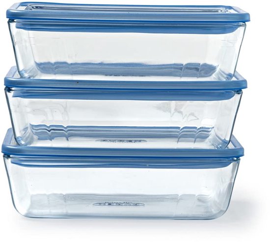 Récipient alimentaire en verre borosilicaté Pyrex® Pure Glass Collection avec couvercle en verre borosilicaté, 0 l, lot de 3, compatible four, micro-ondes et lave-vaisselle