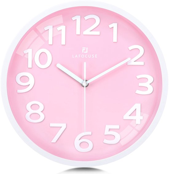 Lafocuse 30 cm Stille Kleurrijke Grote 3D Cijfers Roze Gouden Wandklok voor Woonkamerdecoratie, Moderne Keukenwandklok Batterij Aangedreven Slaapkamer Kantoor