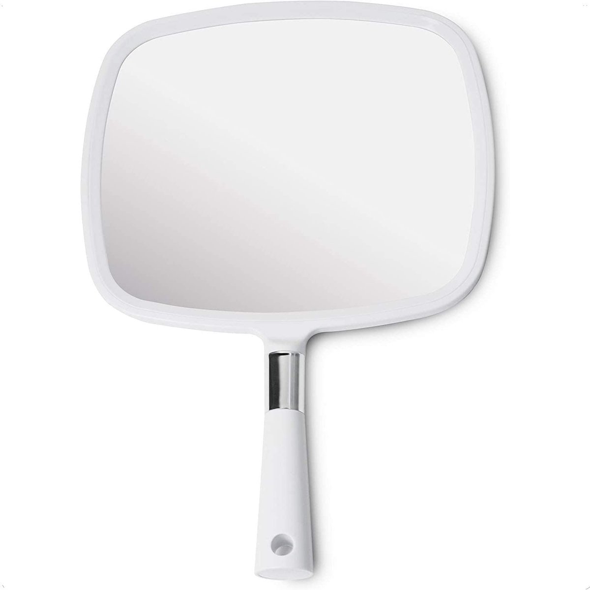 Mirrorvana Grote Handspiegel, Kappershandspiegel met Handvat, Rechthoekige Kappersspiegel, Grote Spiegel met Handvat, Handspiegel met Handvat - 23 cm B x 33 cm L (Wit)