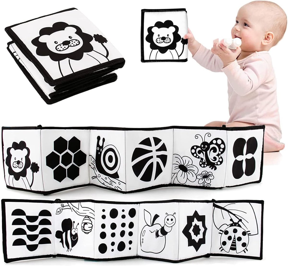Baby sensorische boeken, zwart-wit boeken, baby vroegschoolse educatie spellen, baby speelgoed geschikt voor 0-3-6 maanden, pasgeboren vroegschoolse educatie boeken
