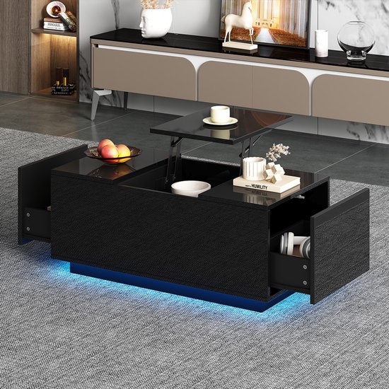 KOMHTOM Moderne opklapbare salontafel zwart en wit woonkamermeubel kleine tafel met opbergruimte voor woonkamer slaapkamer (C