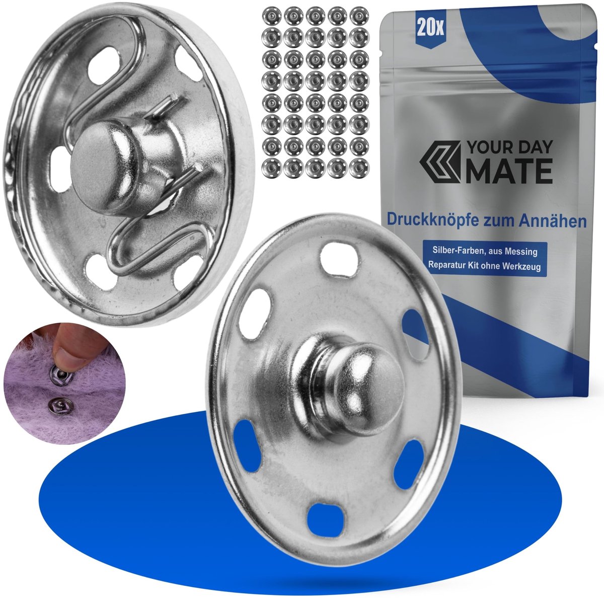 Drukknopen voor het naaien, Ø 17 mm buiten, 20 paar, in zilver, van messing, drukknoop voor kleding, knutselen, doe-het-zelfproject, knopen repareren, naaiaccessoires, drukknoop naaien, vervangende metalen knopen
