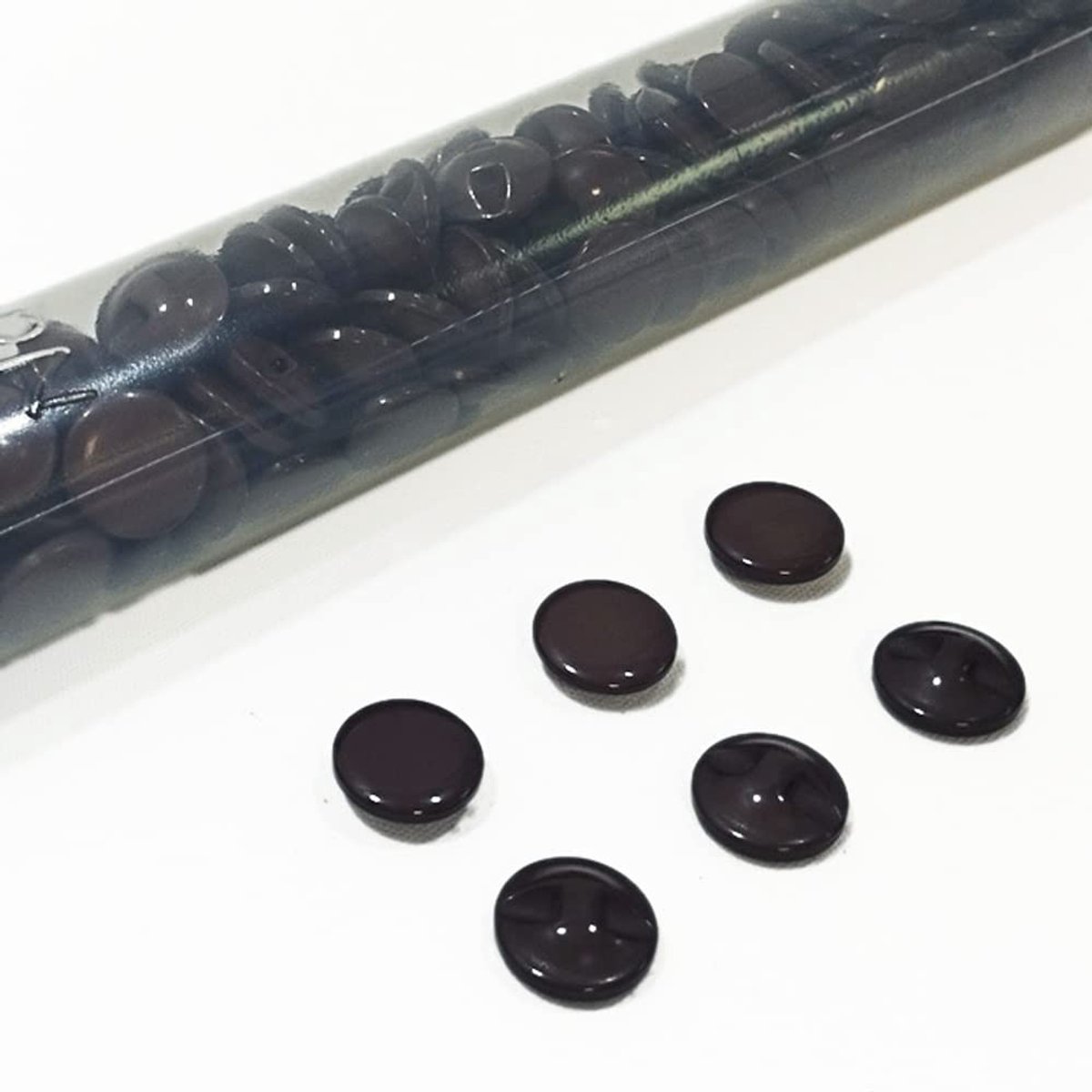 Knopen, kledingknoop, 144 stuks/tube, hars, halfrond, vele kleuren en maten, kunststof, knutselen, naaien, handwerken, knoop, bruin, (304, 18 mm)