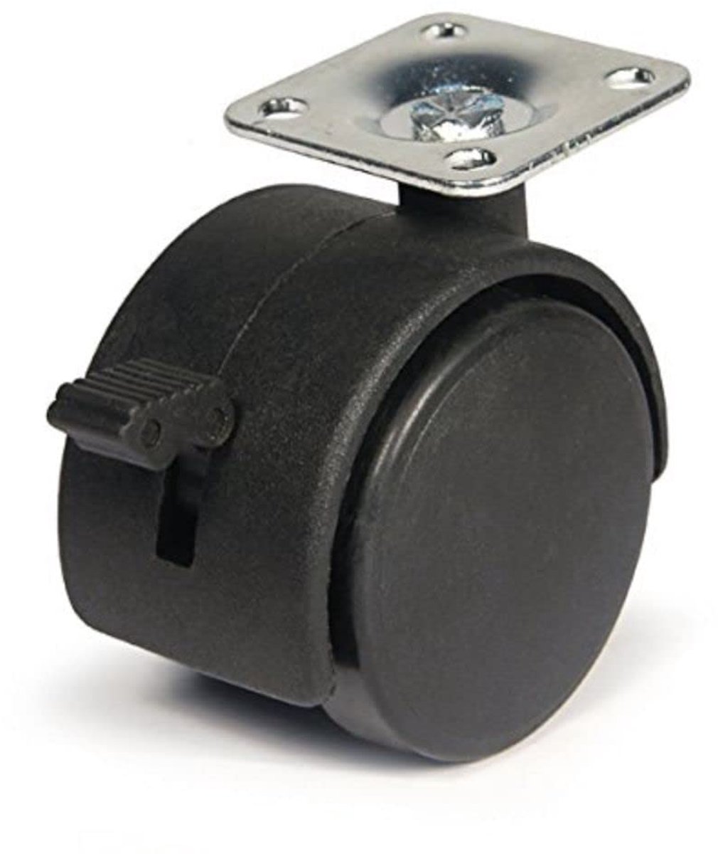Bulk Hardware bh06026 Zwenkwiel met dubbele wielplaatbevestiging 50 mm met rem, set van 4 stuks