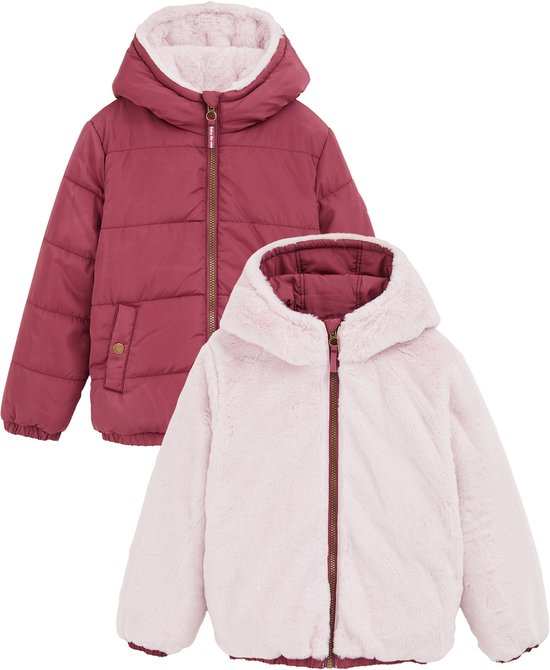 WE Fashion Meisjes reversible jas met imitatiebont en dessin