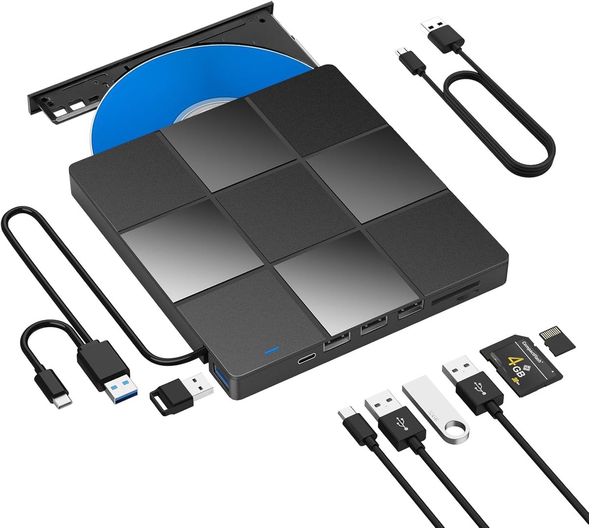 External CD-DVD Drive Brander USB 3.0 LMEN Portable Externe CD DVD+RW Speler Writer en SD/TF Card Reader, External DVD ROM-Station Geschikt Geschikt voor Mac OS, Laptop, PC Windows 11/10/8/7/XP/Vista/Linux, Zwart