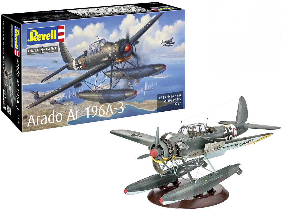 Revell Modelbouwpakket Vliegtuigen - 03787 Arado Ar 196A-3 Seaplane - WWII Duits Verkenningsvliegtuig - Propellervliegtuig Plastic - 1:32 - Modelbouw
