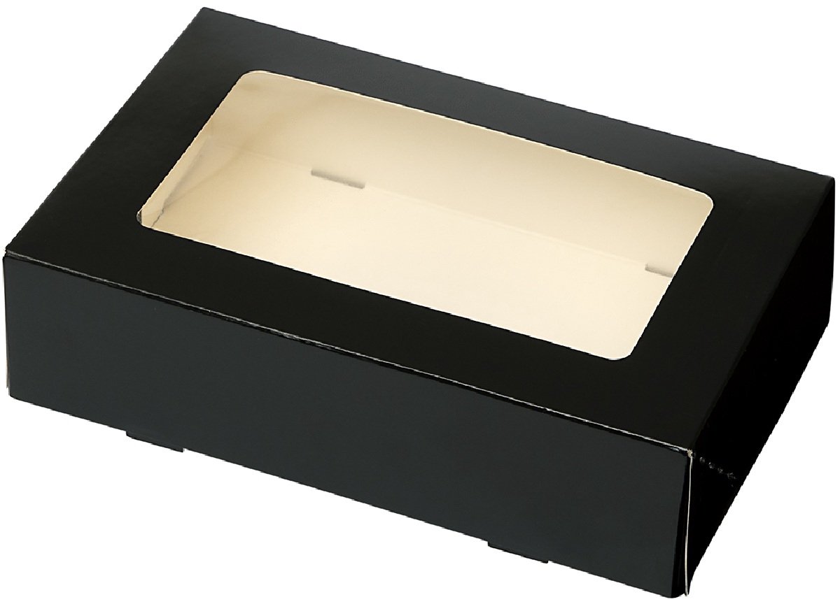 Taartdoos met venster 19x12,5x5cm. Zwart 3st
