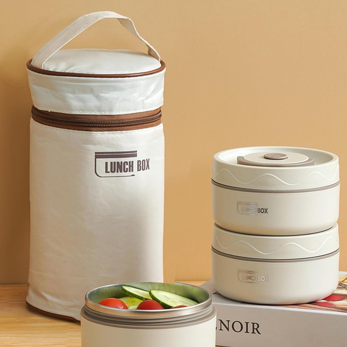 Bento box-rvs lunchbox kind-bentobox rvs-lekvrije en geïsoleerde vacuüm roestvrijstalen lunch-/snackbox met drie lagen van roestvrij staal (met geïsoleerde tas) - Perfect voor het meenemen van eten naar kantoor of een picknick - Wit - 440 ml — cadeau in Koken & Dineren - foto 5