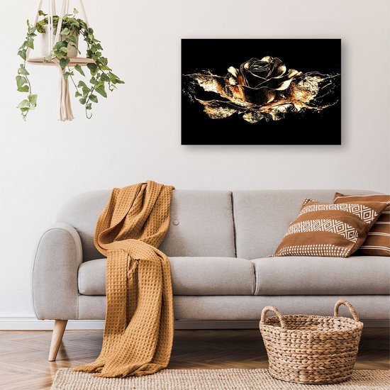 Motif rose dorée scintillante - Tableaux sur verre rose - Décoration murale fleur en verre - Abstrait - Peintures sur acrylique - Décoration murale champêtre - verre acrylique 75x50 cm