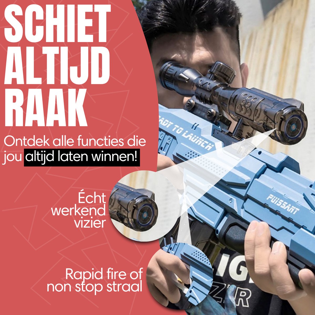 Modito Automatisch Waterpistool met Vizier Rood - Elektrisch Waterpistool - Watergeweer - Super Soaker - Watergun - Buitenspeelgoed — afbeelding 6