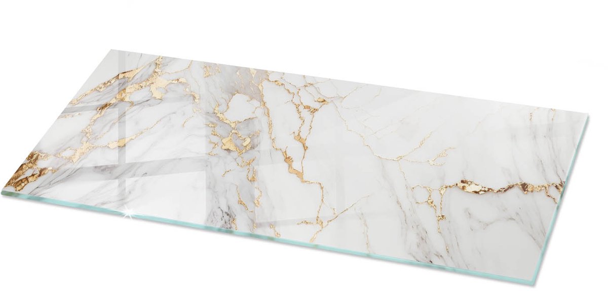 Tulup Tafelblad Glas - Elegant Geaderd Marmer Gehard Glas - 125 cm x 50 cm - Wit Glazen Tafelblad - Rechthoekig Tafelblad Glas - Glazen Tafelblad voor de Woonkamer - Glasplaat Tafel