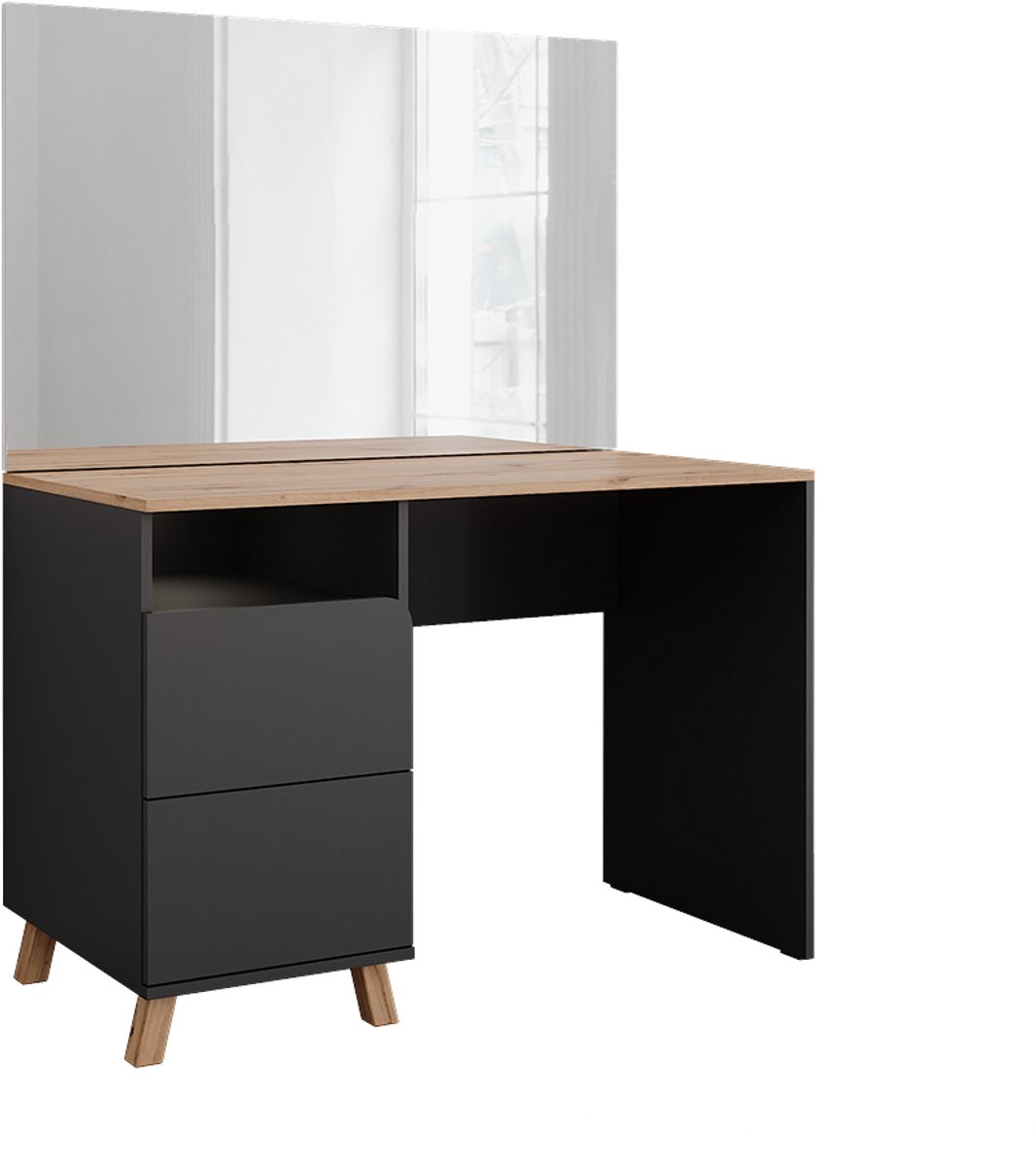Vicco Kaptafel Karen, Antraciet/Artisanaal eiken, 110 cm met spiegel