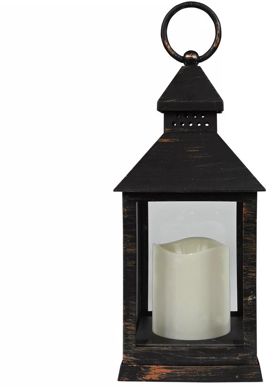 Lantaarn - metaal - zwart - windlicht - 12 x 24 cm - Lantaarns