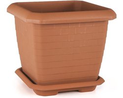 Vierkante Bloempot terra cotta 44L met schaal 44x44x40 kruidenbak