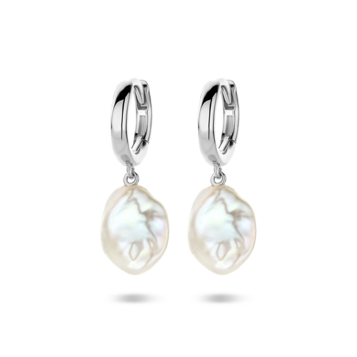 Zilveren gerhodineerde klapoorringen barok parel 24 mm - 1340987