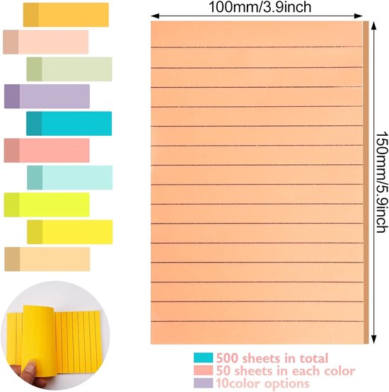 9 blokken zelfklevende notities, 10 x 10 cm, sticky notes, 450 vellen