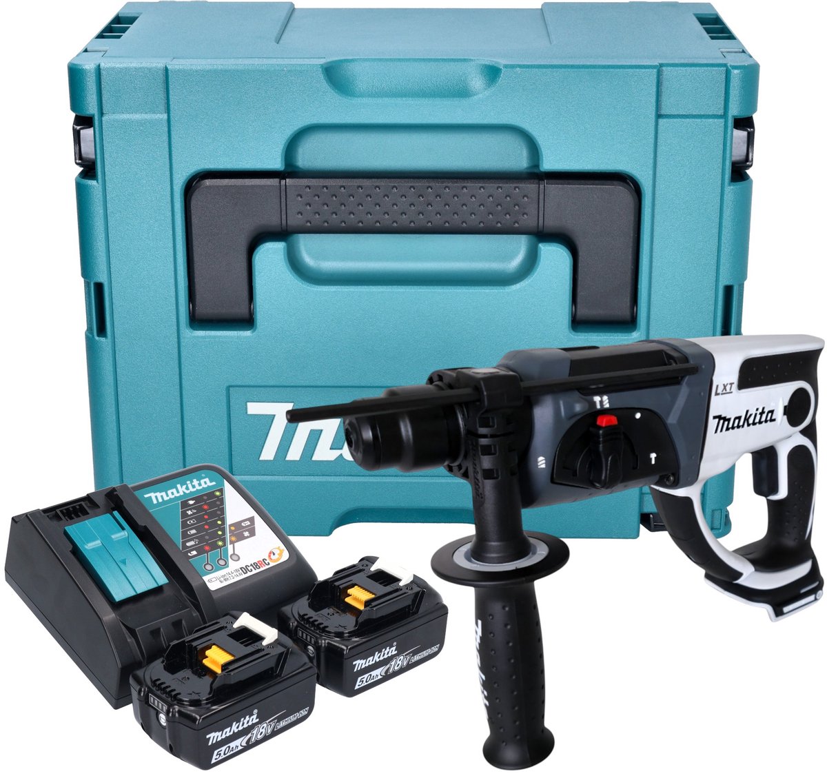 Makita DHR 202 RTJW Accuklopboormachine 18 V 20 mm 2.0 J wit + 2x accu 5.0 Ah + lader + Makpac
