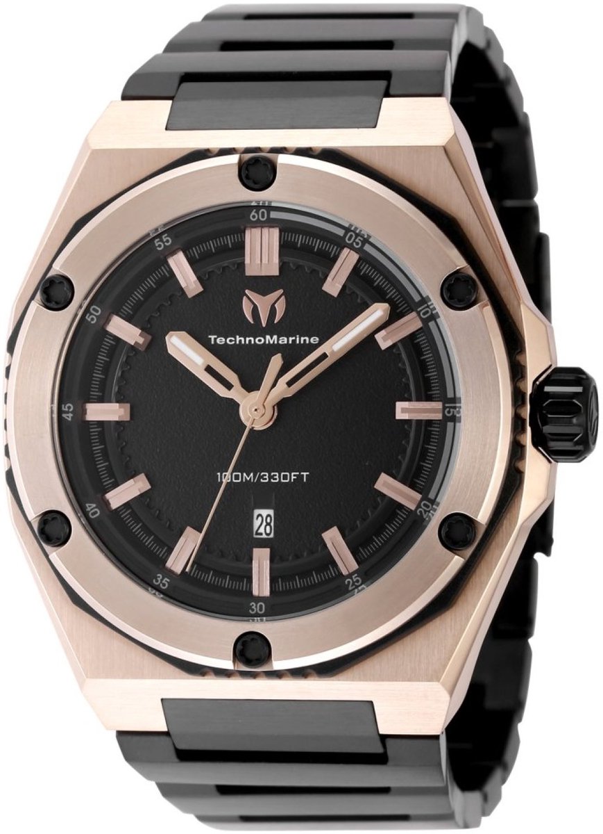 TechnoMarine CORAL - Legacy TM-416063 Heren Horloge - Waterdicht - Analoog - Quartz Uurwerk - Roestvrij Staal met zwarte Wijzerplaat - 45mm