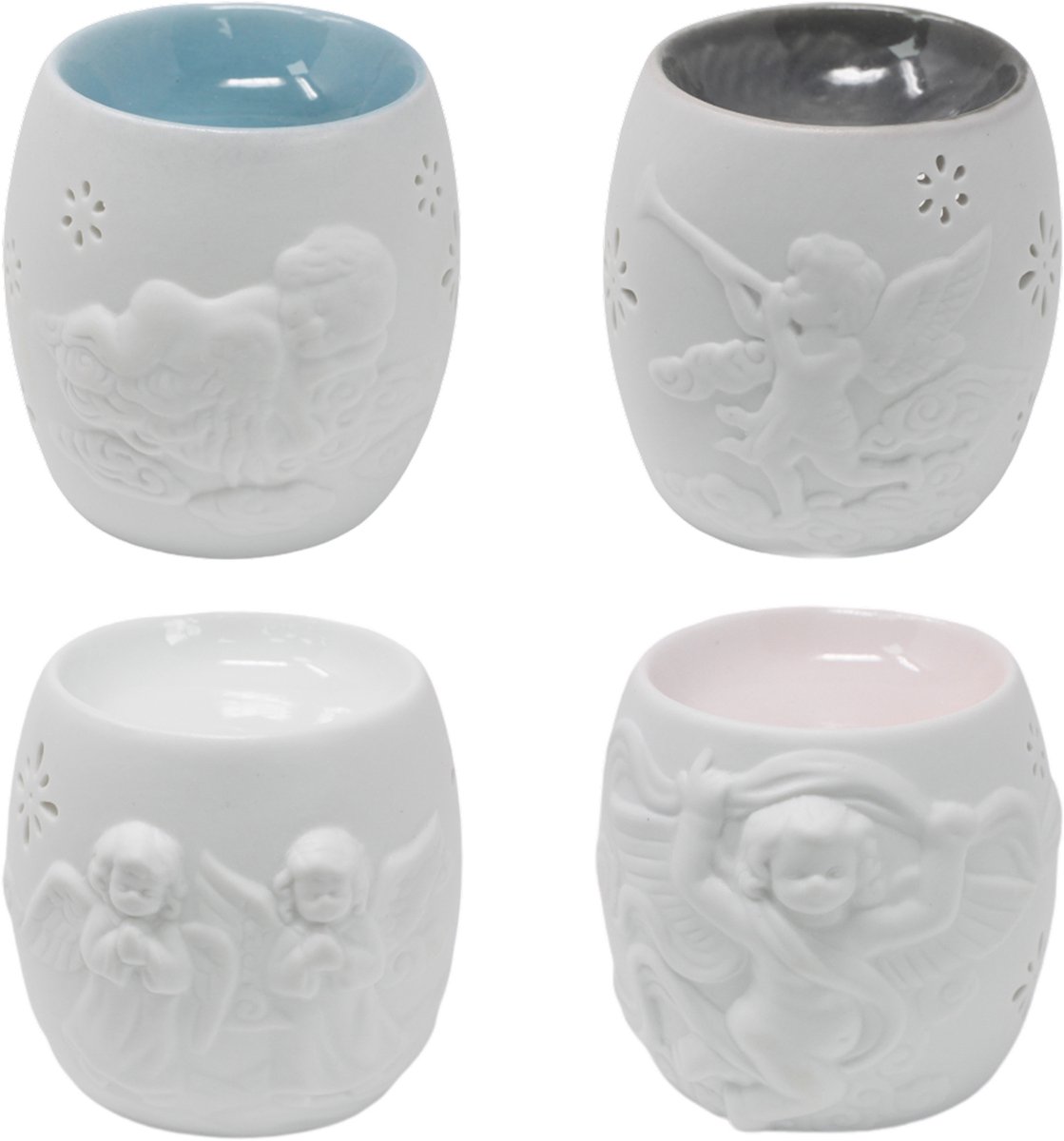 Oliebrander Keramiek Wit - Engeltjes - Geurbrander - Etherische Oliën - Aromabrander - 4 stuks