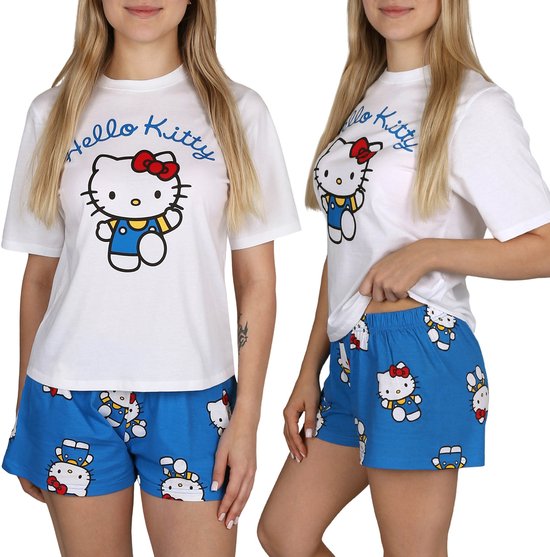 Pyjama femme Hello Kitty à manches courtes pour l'été, deux pièces, 100% coton