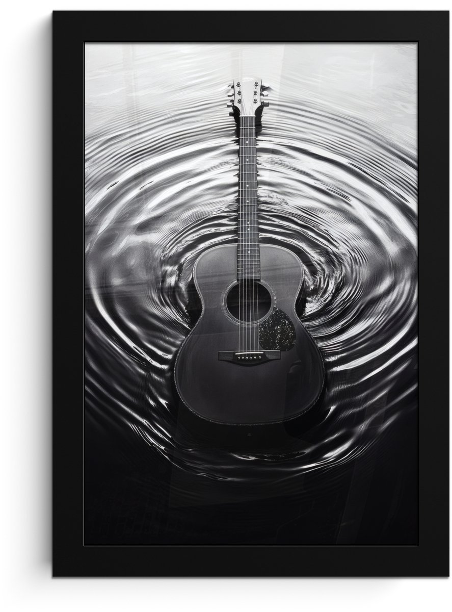FrameYourWall Poster in lijst - Fotolijst 20x30 cm - Posters - Gitaar - Hout - Water - Posterlijst zwart - Decoratie - Wanddecoratie woonkamer - Muurdecoratie slaapkamer Gitaar - Water