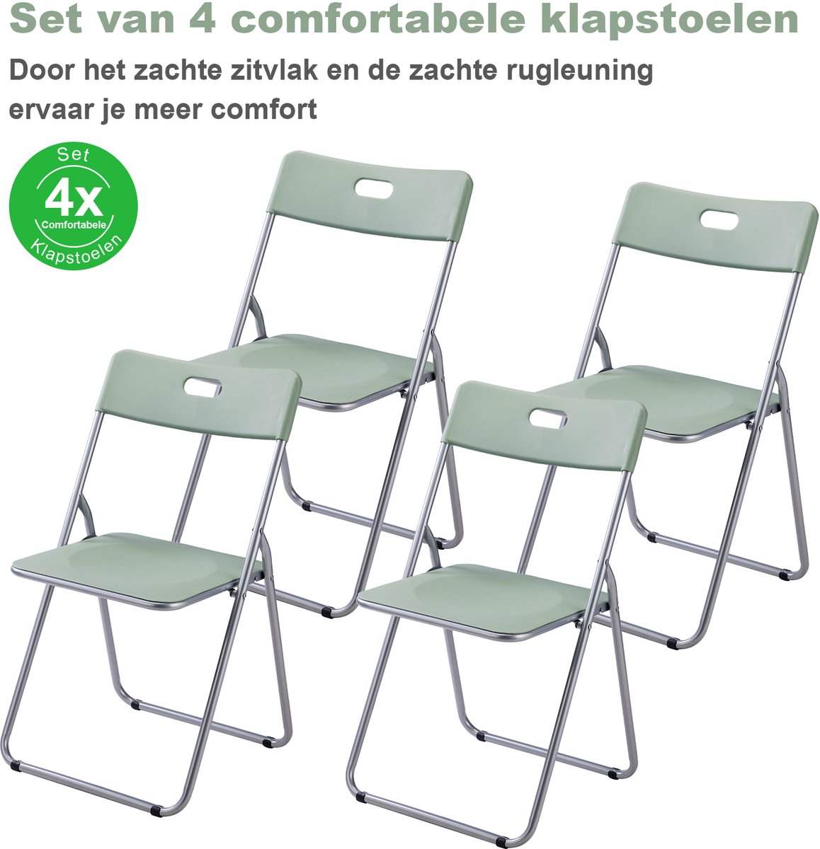 Bardi 4 Delige Klapstoelenset – Vouwstoelenset Stevige Kwaliteit, Weersbestending, 100KG Belastbaar. 44 x 45 x 79 cm. – GROEN