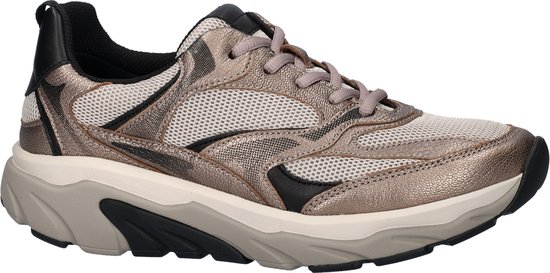 Grijze Gabor sneaker met metallic, mesh en leren panelen en zwarte accenten.