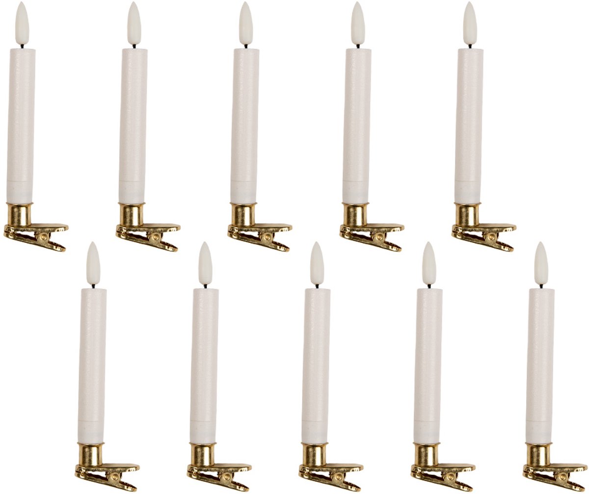 LED Dinerkaarsen set van 10 Ø 2x14 cm Wit Wax
