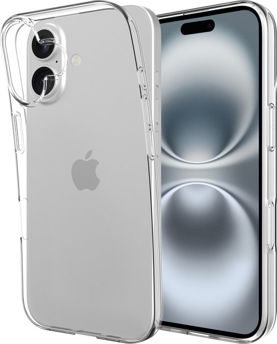 Doorzichtig Apple iPhone 17 hoesje van TPU op een zwarte achtergrond.