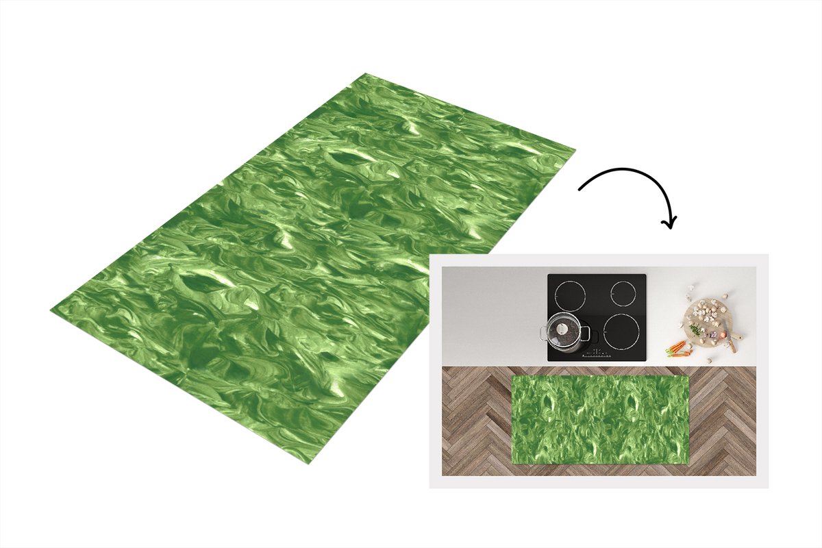 KitchenYeah Keukenloper 120x60 cm - Keukenmat vinyl Verf - Marmer print - Groen - Design - Keukenmatten loper - Keuken vloerkleed tapijt