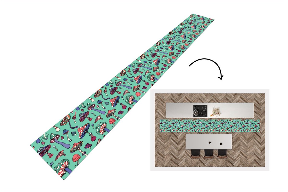 KitchenYeah Keukenloper 400x50 cm - Keukenmat vinyl Patronen - Vintage - Paddenstoelen - Natuur - Keukenmatten loper - Keuken vloerkleed tapijt