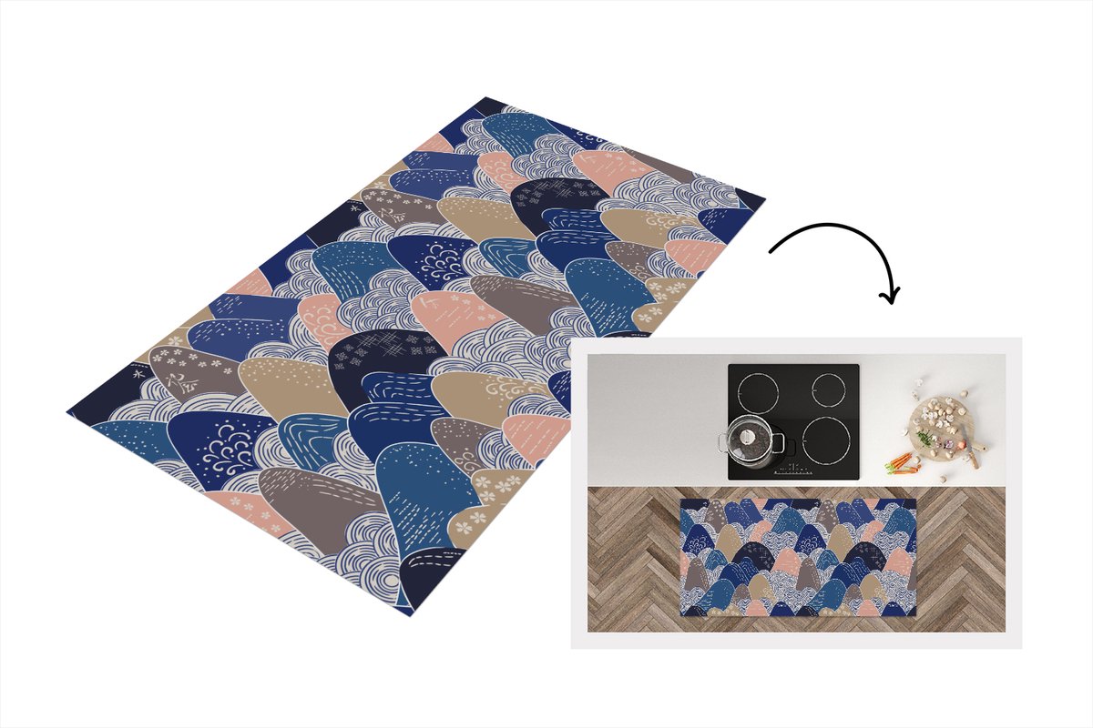 KitchenYeah Keukenloper 120x60 cm - Keukenmat vinyl Berg - Pastel - Japans - Patronen - Keukenmatten loper - Keuken vloerkleed tapijt