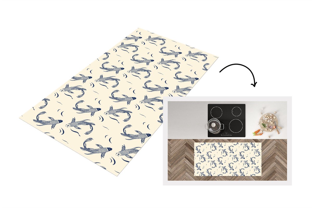 KitchenYeah Keukenloper 120x60 cm - Keukenmat vinyl Karper - Vis - Japan - Patronen - Keukenmatten loper - Keuken vloerkleed tapijt Karpers - Japan