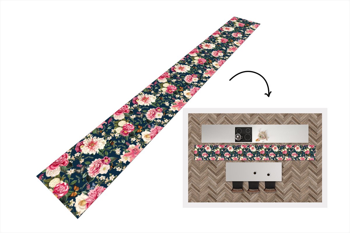 KitchenYeah Keukenloper 400x50 cm - Keukenmat vinyl Patronen - Roos - Bladeren - Keukenmatten loper - Keuken vloerkleed tapijt Rozen