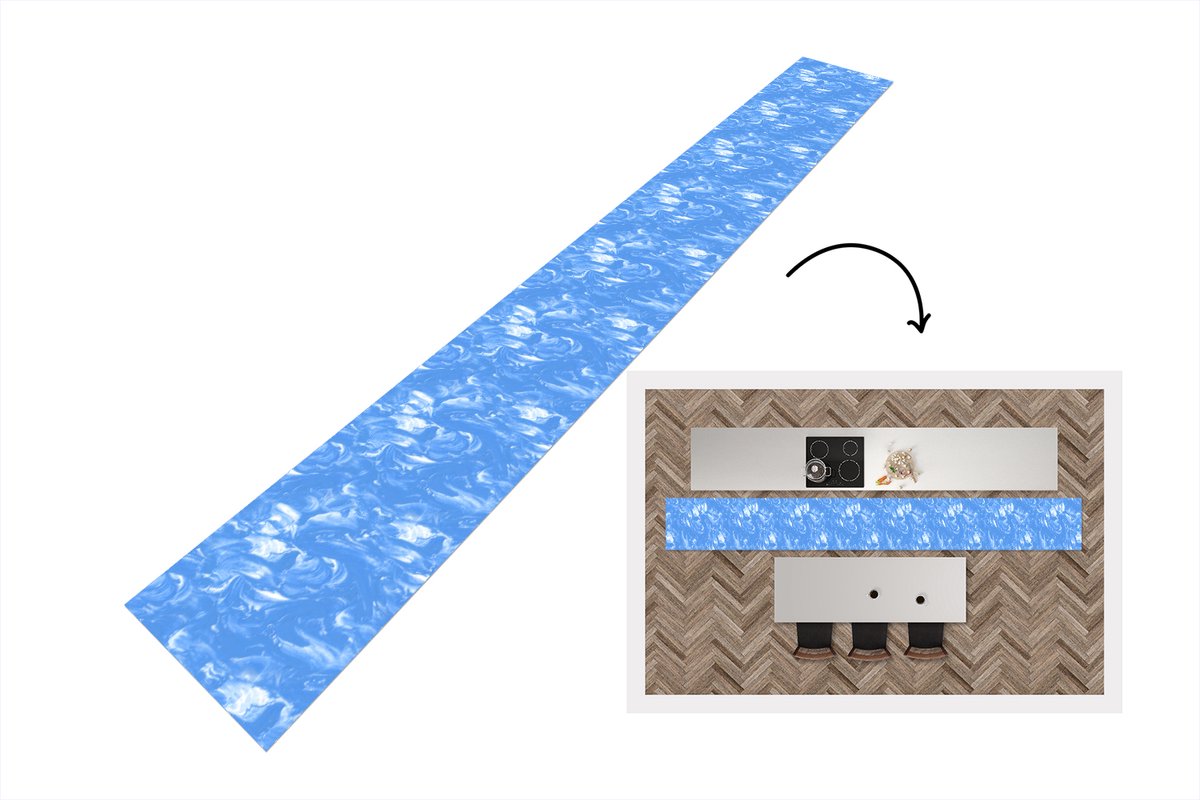 KitchenYeah Keukenloper 400x50 cm - Keukenmat vinyl Marmer - Blauw - Patronen - Patroon - Keukenmatten loper - Keuken vloerkleed tapijt Verf