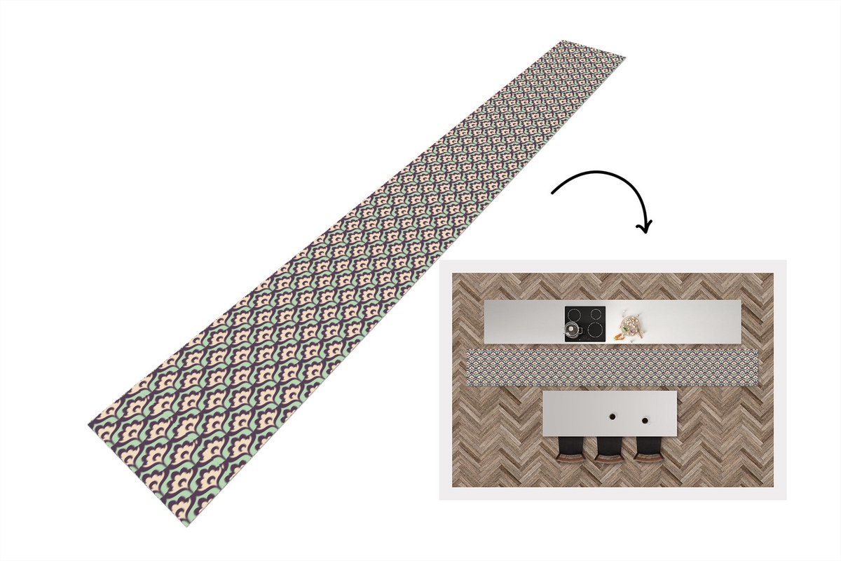 KitchenYeah Keukenloper 400x50 cm - Keukenmat vinyl Patroon - Retro - Bloemen - Keukenmatten loper - Keuken vloerkleed tapijt