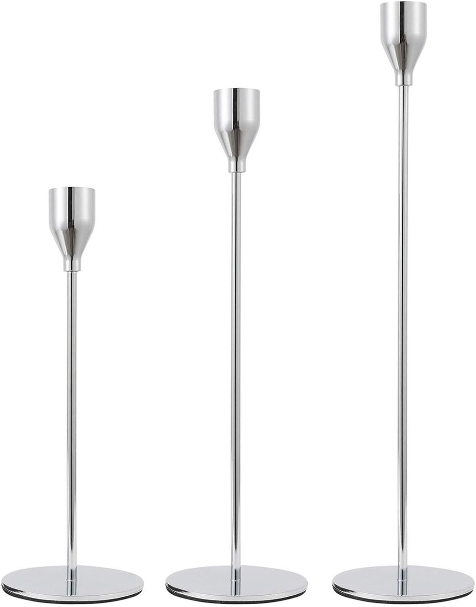 Ibenzoa Elegant zilverkleurig driedelig set kaarsenhouders voor sfeervolle avonden en decoratie