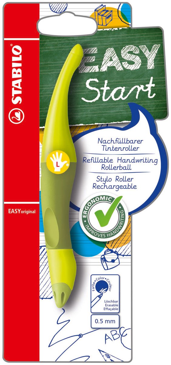STABILO EASYoriginal - Ergonomische Rollerball - Linkshandig - Blauwe Inkt - Navulbaar - Lime/Groen