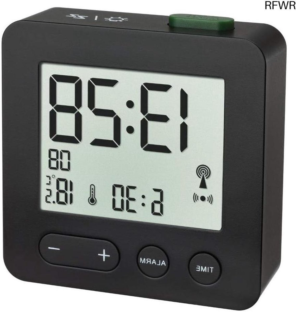 RFWR® Zendergestuurde wekker met temperatuurweergave en snooze-functie – Compact en handig voor thuis of op reis