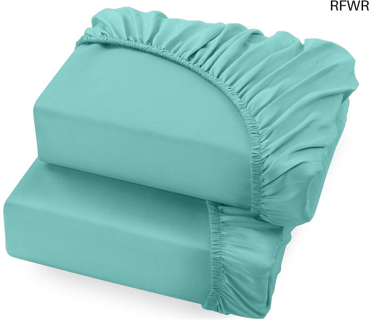 RFWR Hoeslaken 140 x 200 cm - 2 Stuks, Spa Blue - Diepe Zak 35 cm - Zachte Microvezel - Onderlaken Spa blauw