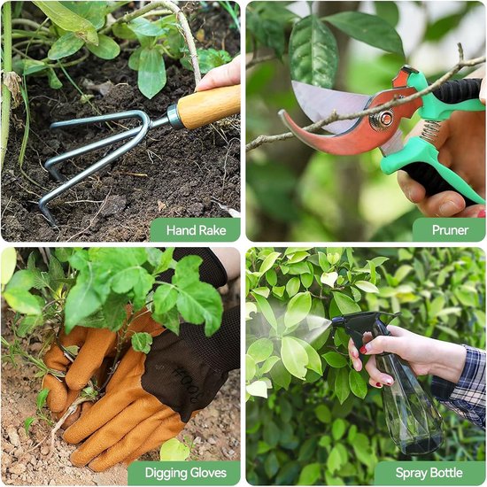 Famanu - Tuingereedschap, Heavy Duty roestbestendig tuingereedschap, tuincadeaus voor dames en heren met snoeischaar en handvat opbergtas (9-delig) — afbeelding 2