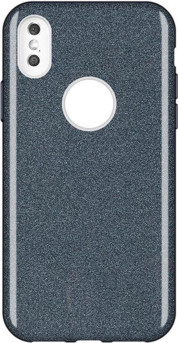 HB Hoesje Geschikt voor Apple iPhone XR - Glitter Back Cover - Zwart