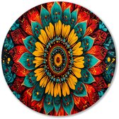 Mandala met kleurrijke bloemmotieven - Mandala wandcirkel - Wandschaal bloem - Psychedelisch - Forex schilderij - Wanddecoratie kunst - muurcirkel forex 90x90 cm