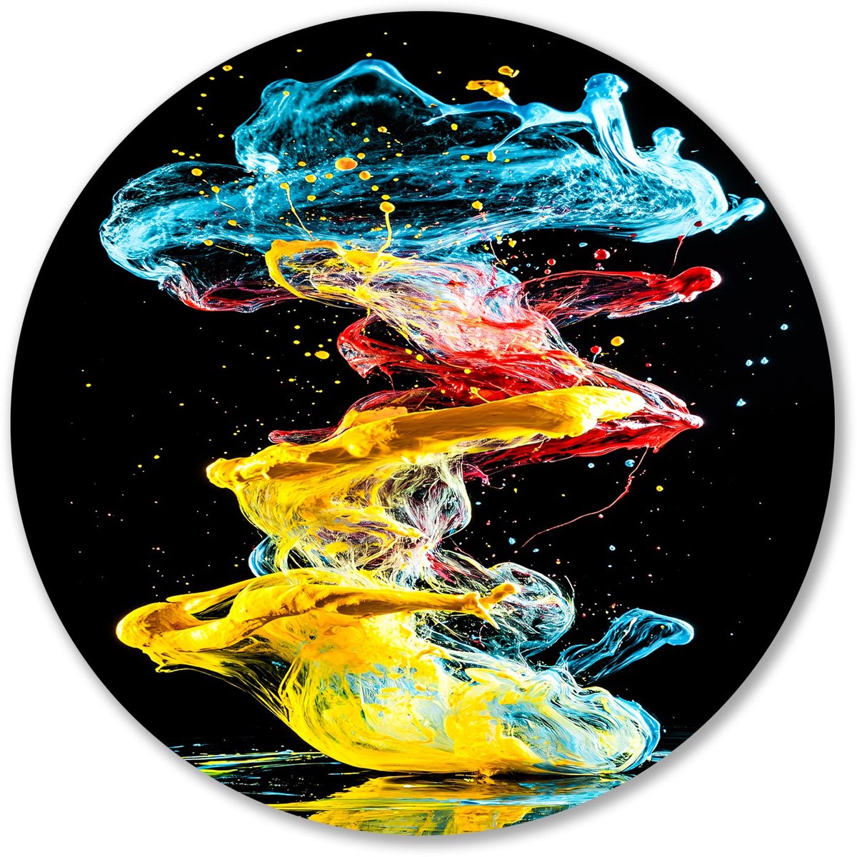 Kleurrijke verfexplosie abstract kunst - Dynamiek muurcirkel - Ronde wanddecoratie verf - Abstracte kunst - Forex wandkunst rond - Bohemian wandkunst - muurcirkel forex 60x60 cm